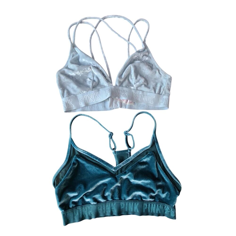 Victoria's Secret Pink Women’s Velvet Sports Bra Lot of 2 Green & Blue size M